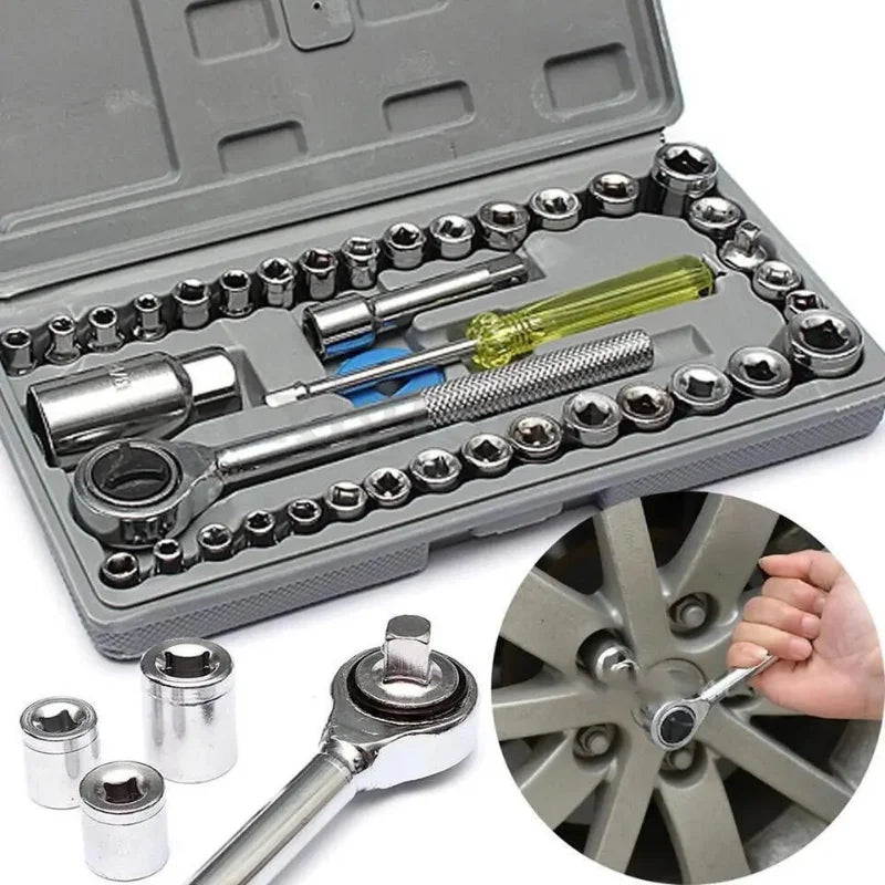40pcs Aiwa Socket Wrench Tool Kit Durable Stainless Steel Multi-Purpose Repair Set