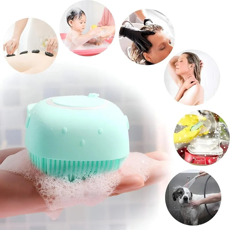 Soft Silicone Bath Brush with Hooks  Baby & Adult Body Scrubber  Random Color  With Box