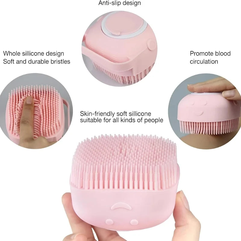 Soft Silicone Bath Brush with Hooks  Baby & Adult Body Scrubber  Random Color  With Box