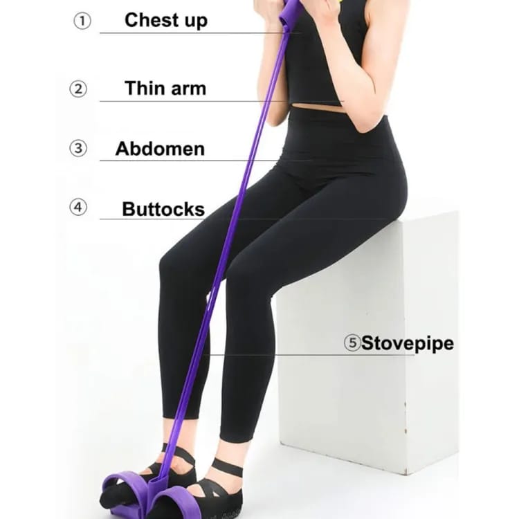 Tummy Trimmer Foot Pedal Resistance Band Elastic Sit-Up Pull Rope Fitness & Yoga Trainer Random Colors