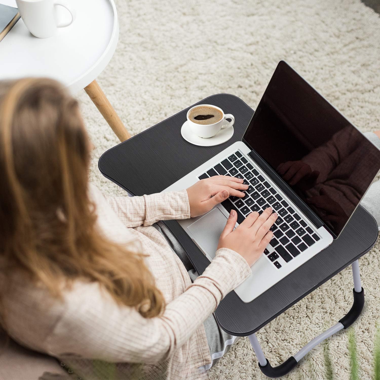 Laptop Table  Black Color Foldable Legs, Tablet Groove & Cup Slot