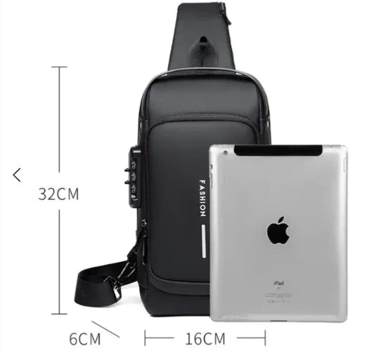 Black Multifunction Anti-Theft USB Charging Crossbody Shoulder Bag