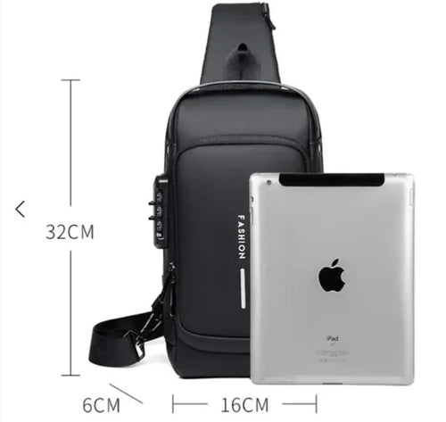 Black Multifunction Anti-Theft USB Charging Crossbody Shoulder Bag