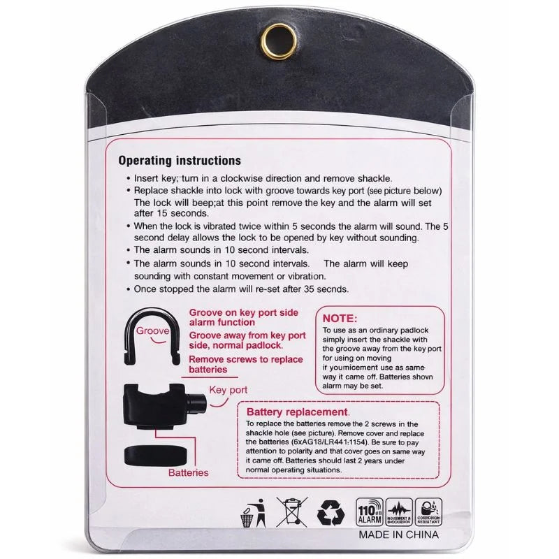 High-Security Gembok Alarm Lock - Waterproof Siren