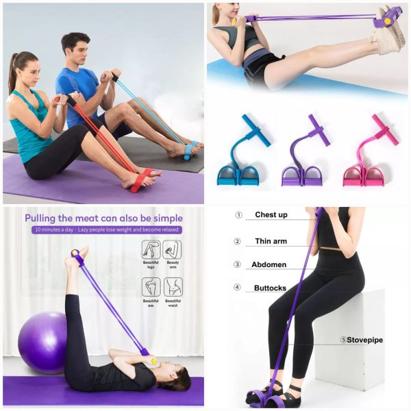 Tummy Trimmer Foot Pedal Resistance Band Elastic Sit-Up Pull Rope Fitness & Yoga Trainer Random Colors