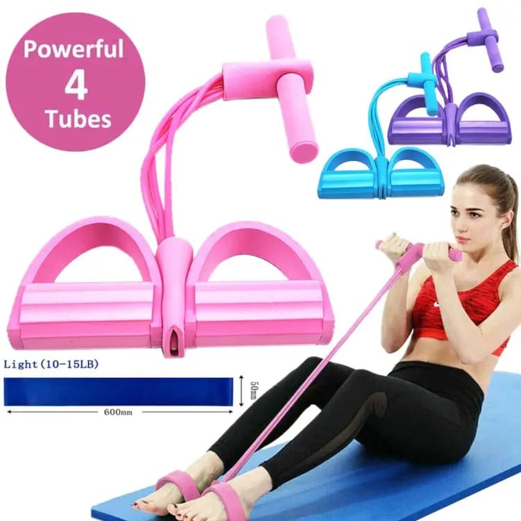Tummy Trimmer Foot Pedal Resistance Band Elastic Sit-Up Pull Rope Fitness & Yoga Trainer Random Colors