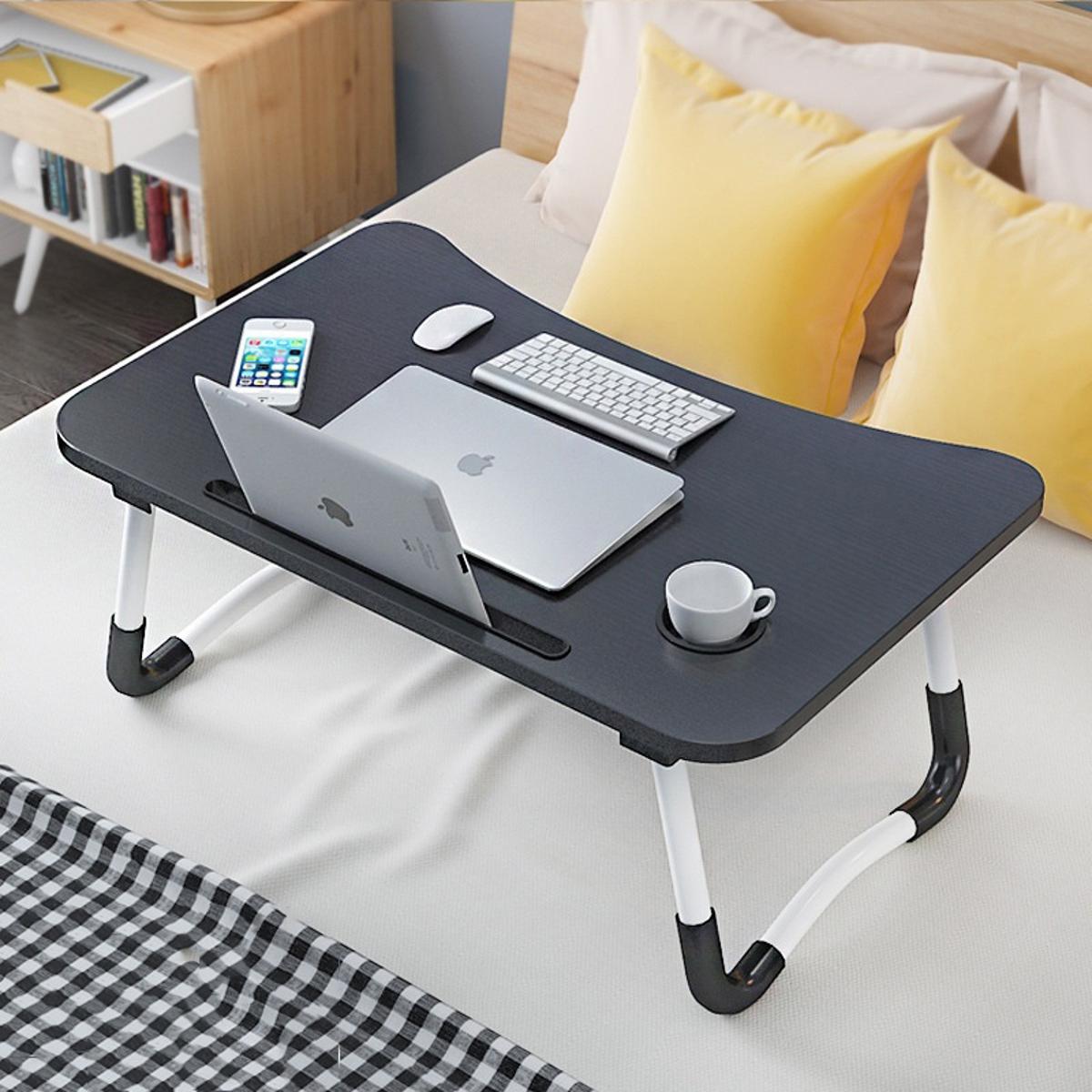 Laptop Table  Black Color Foldable Legs, Tablet Groove & Cup Slot