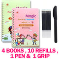 4 in 1 Sank Magic Book  Reusable Magic Practice Copy Book  4 books + 1 Pen + 10 Refills +1 Grip