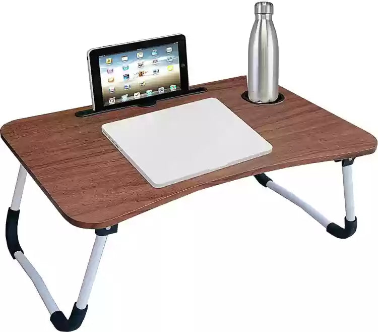 Laptop Table  Brown Color  Foldable Legs, Tablet Groove & Cup Slot