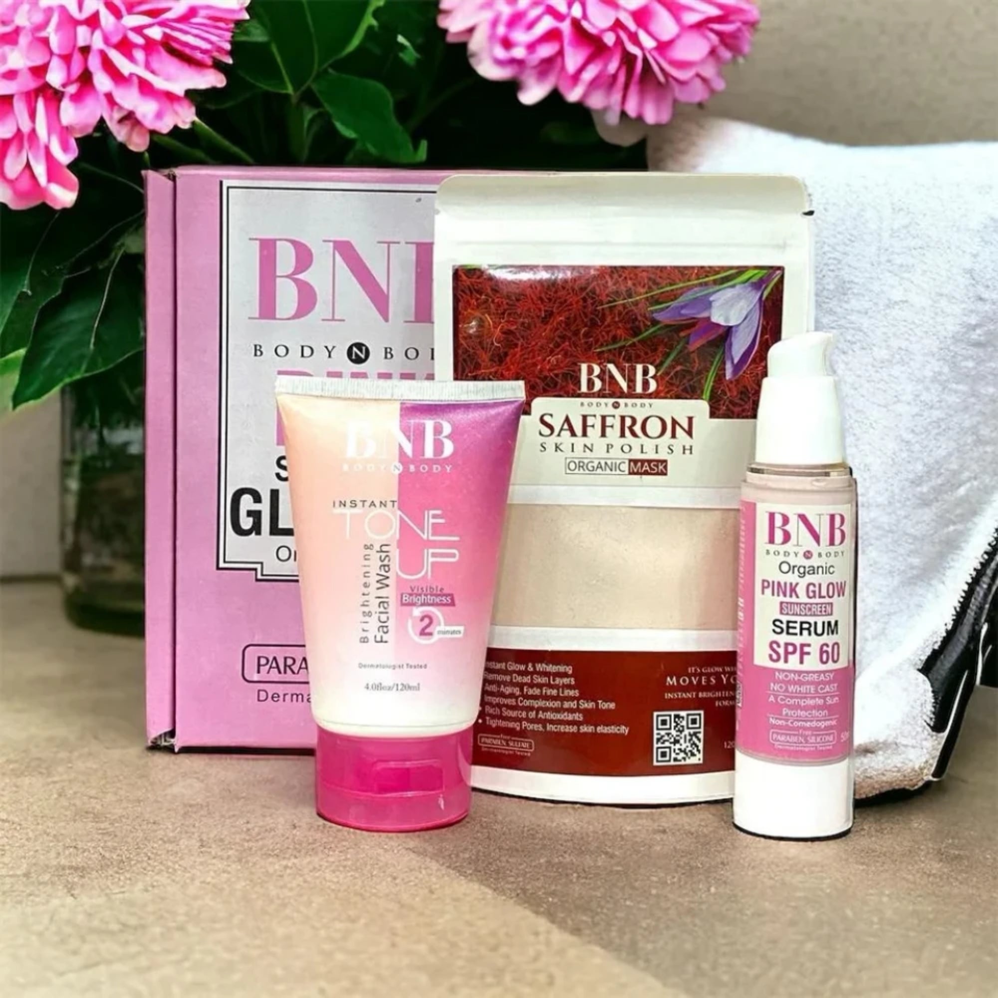 BNB Pink Face Glow Kit  3-in-1 Skincare Wash Mask