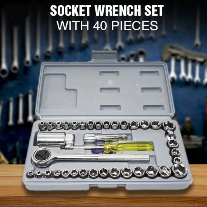 40pcs Aiwa Socket Wrench Tool Kit Durable Stainless Steel Multi-Purpose Repair Set