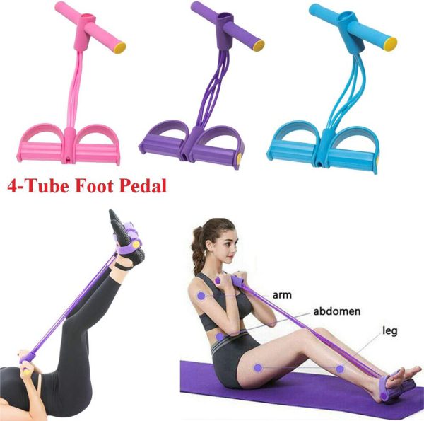 Tummy Trimmer Foot Pedal Resistance Band Elastic Sit-Up Pull Rope Fitness & Yoga Trainer Random Colors