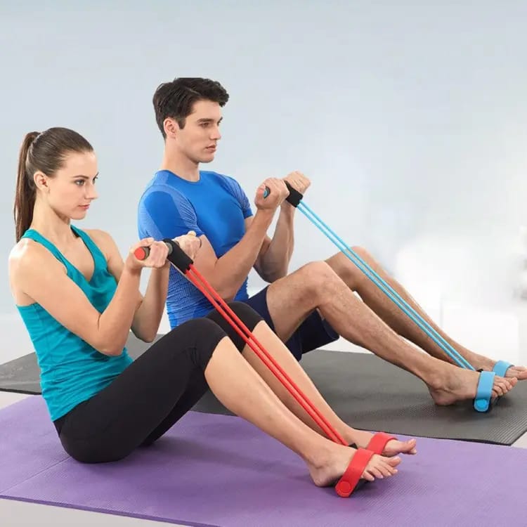 Tummy Trimmer Foot Pedal Resistance Band Elastic Sit-Up Pull Rope Fitness & Yoga Trainer Random Colors