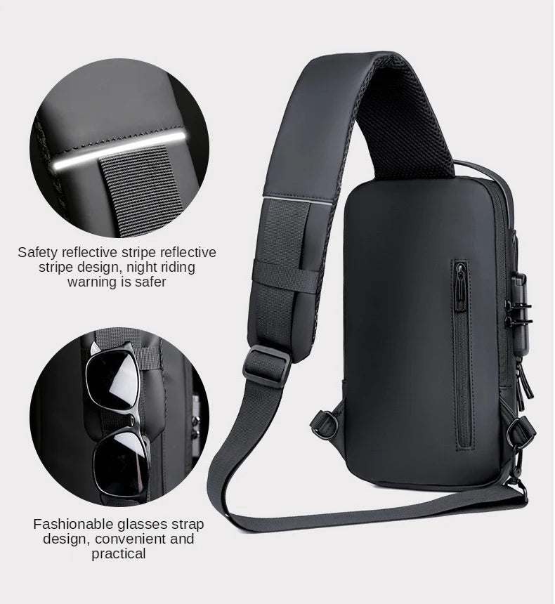Black Multifunction Anti-Theft USB Charging Crossbody Shoulder Bag