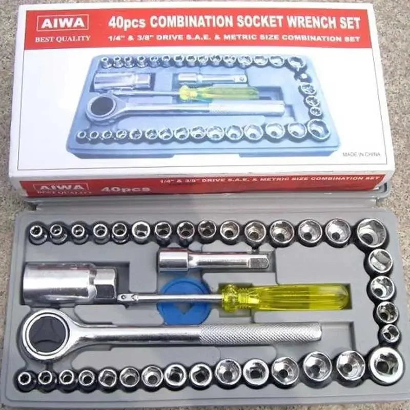 40pcs Aiwa Socket Wrench Tool Kit Durable Stainless Steel Multi-Purpose Repair Set