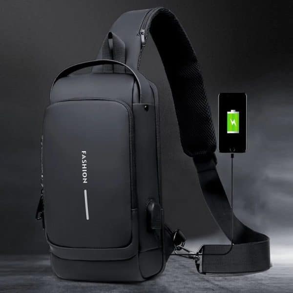 Black Multifunction Anti-Theft USB Charging Crossbody Shoulder Bag