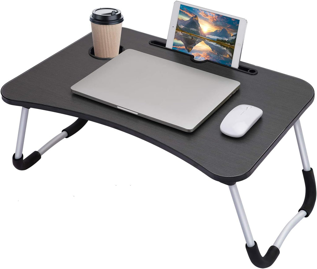 Laptop Table  Black Color Foldable Legs, Tablet Groove & Cup Slot