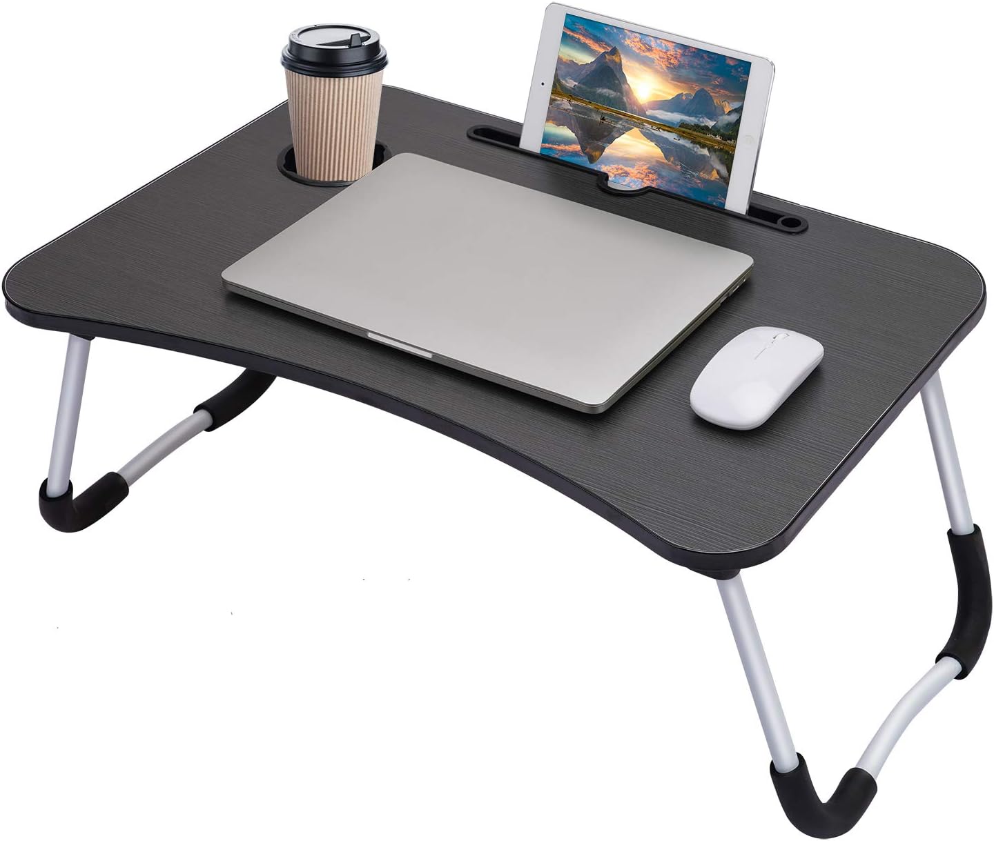 Laptop Table  Black Color Foldable Legs, Tablet Groove & Cup Slot