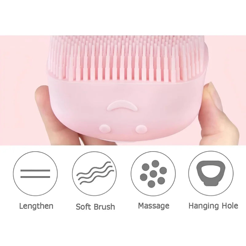 Soft Silicone Bath Brush with Hooks  Baby & Adult Body Scrubber  Random Color  With Box