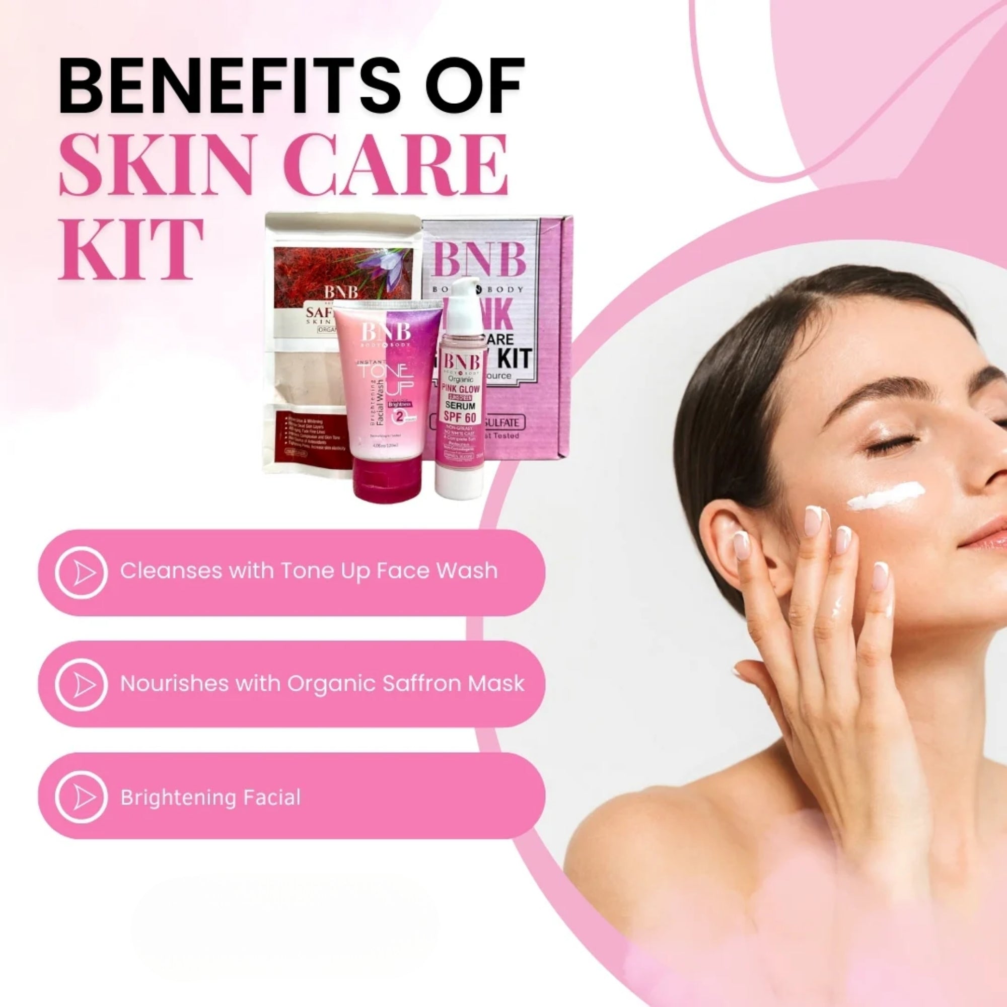BNB Pink Face Glow Kit  3-in-1 Skincare Wash Mask