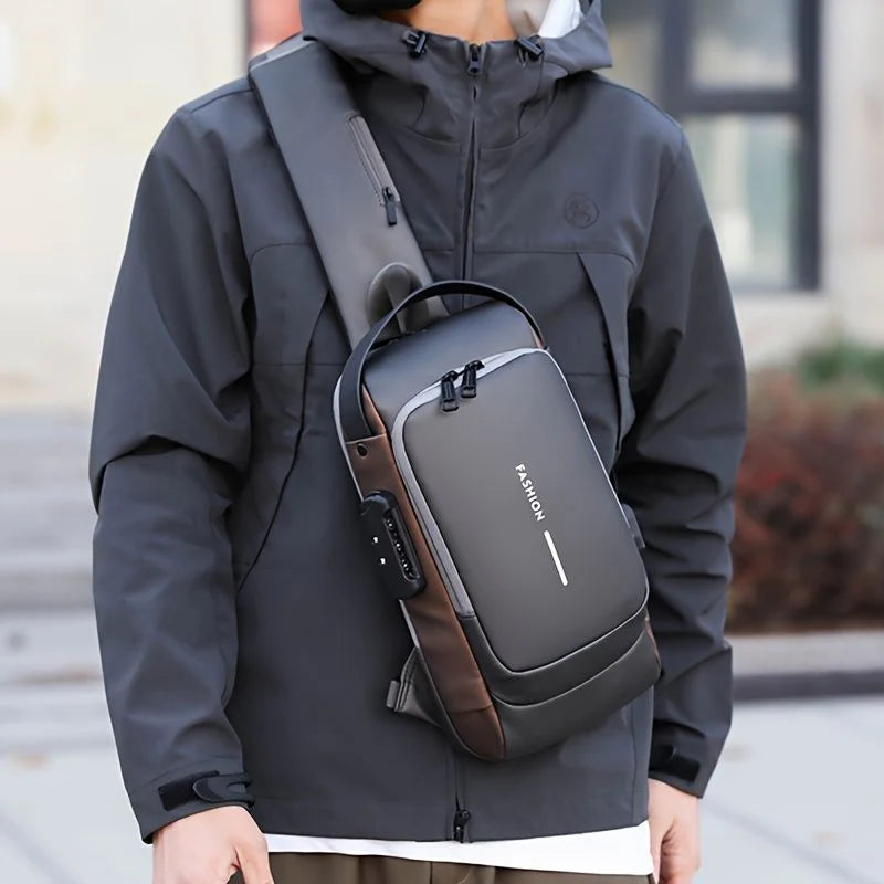 Black Multifunction Anti-Theft USB Charging Crossbody Shoulder Bag