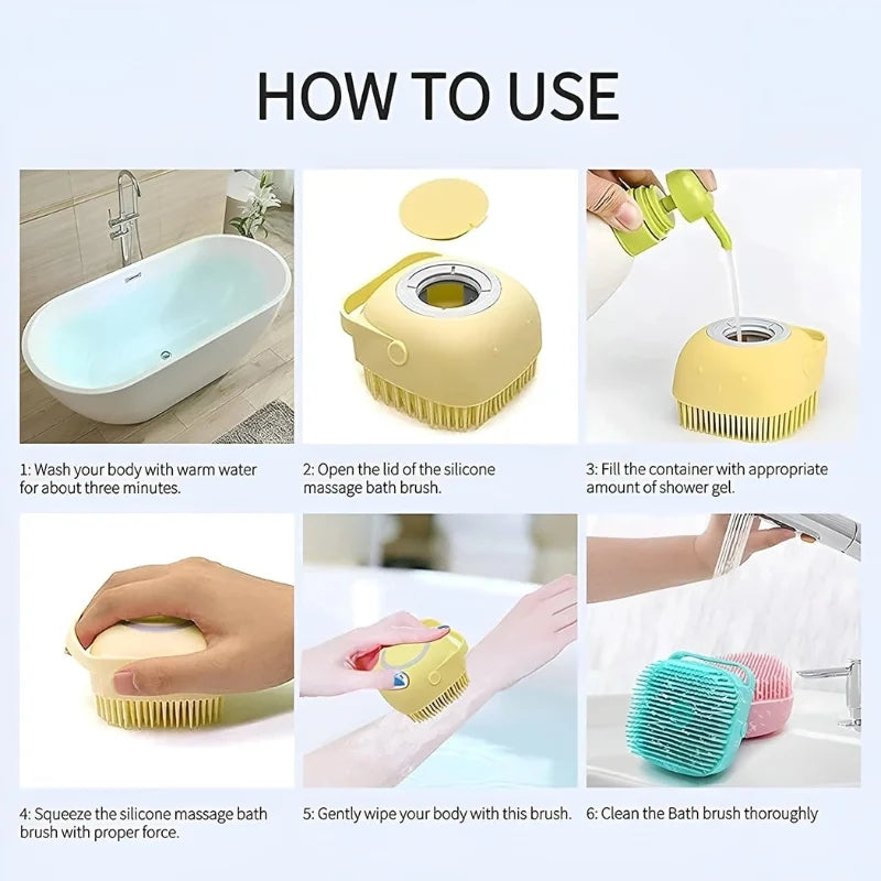 Soft Silicone Bath Brush with Hooks  Baby & Adult Body Scrubber  Random Color  With Box