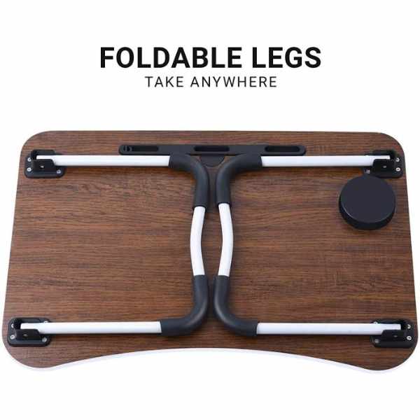 Laptop Table  Brown Color  Foldable Legs, Tablet Groove & Cup Slot