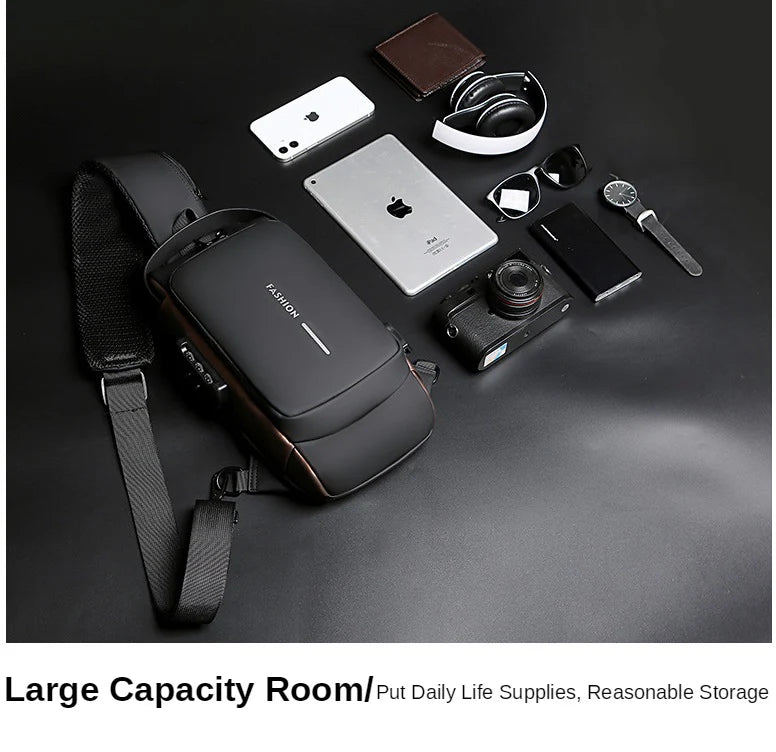 Black Multifunction Anti-Theft USB Charging Crossbody Shoulder Bag