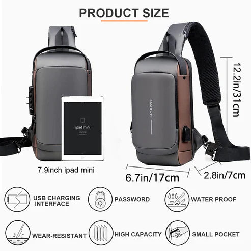 Black Multifunction Anti-Theft USB Charging Crossbody Shoulder Bag