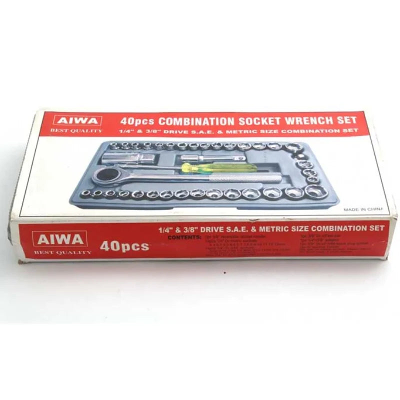 40pcs Aiwa Socket Wrench Tool Kit Durable Stainless Steel Multi-Purpose Repair Set