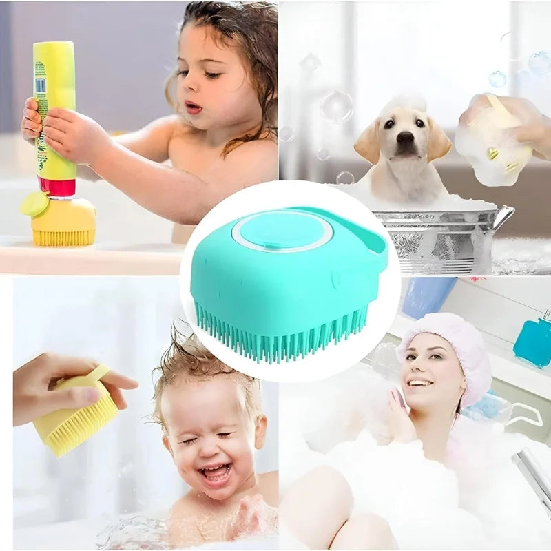 Soft Silicone Bath Brush with Hooks  Baby & Adult Body Scrubber  Random Color  With Box